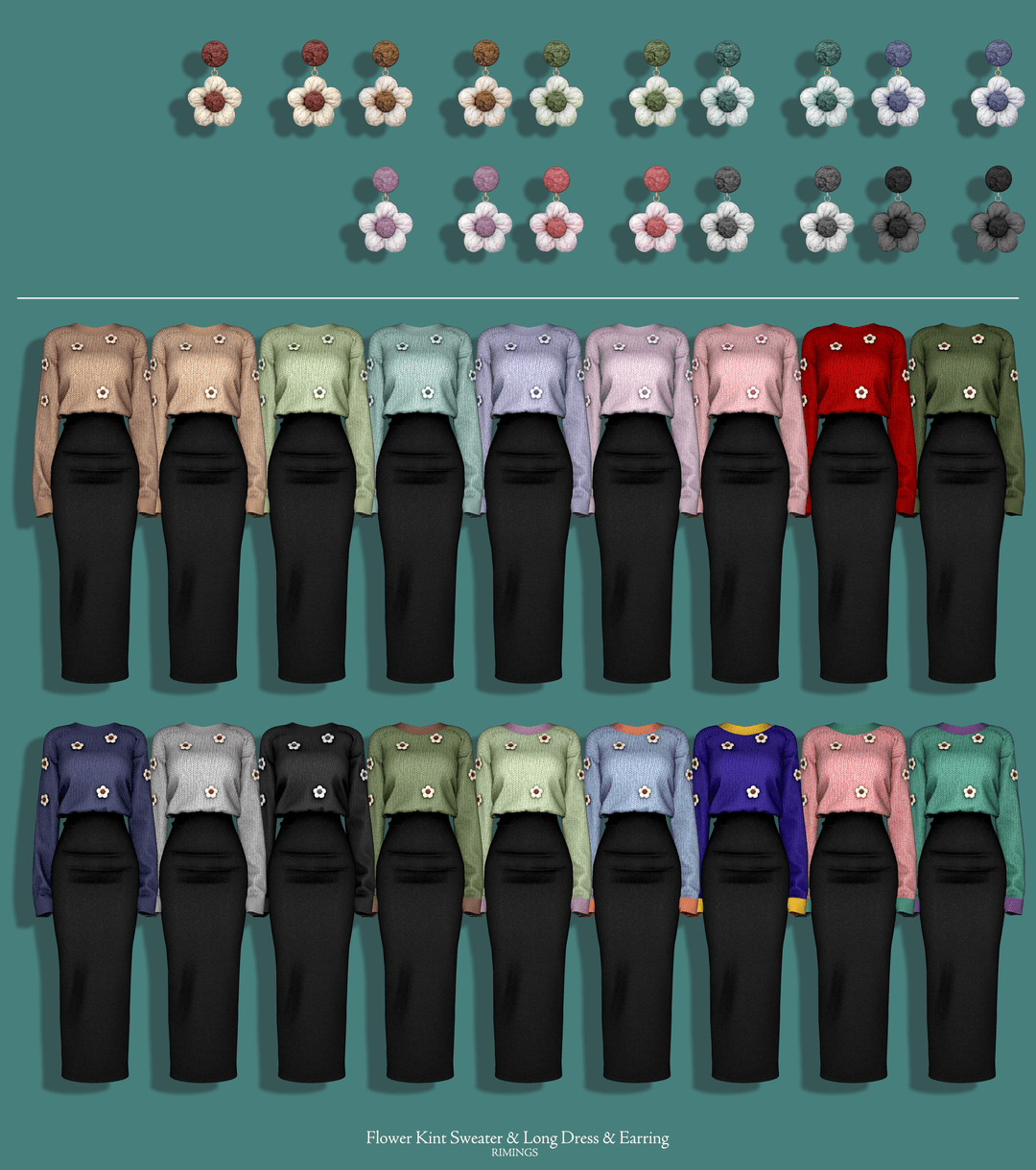 Галерея мода Комплект Flower Kint Sweater and Long Dress #2